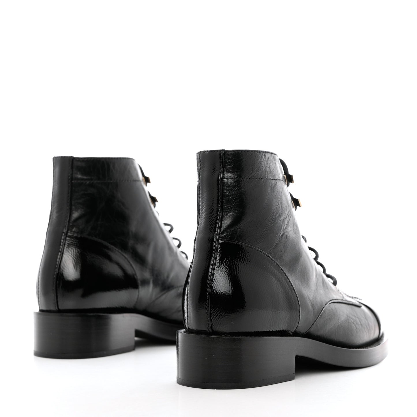 Crumpled Lambskin Shiny Calfskin Combat Boots 35 Black