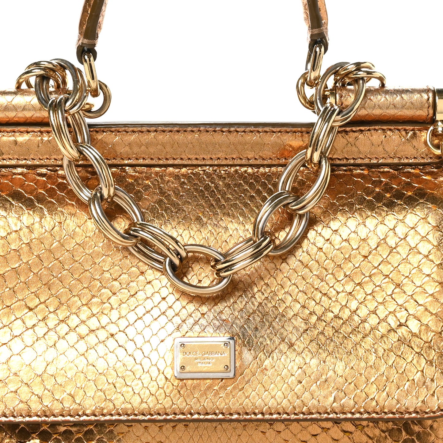 Snakeskin Small Miss Sicily Satchel Gold