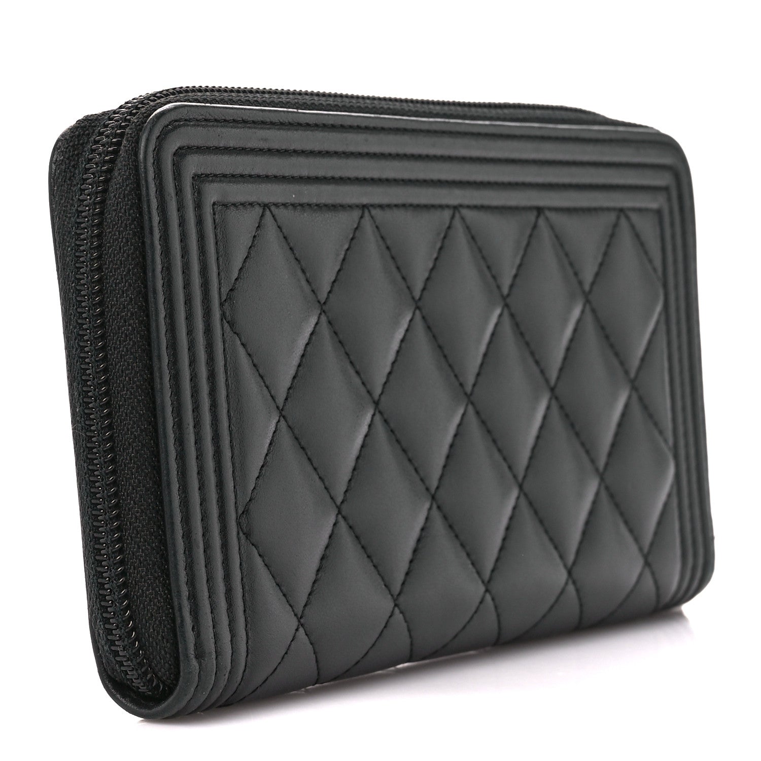 Chanel Lambskin Quilted Boy Long Zip Around Wallet Black 3 of 11