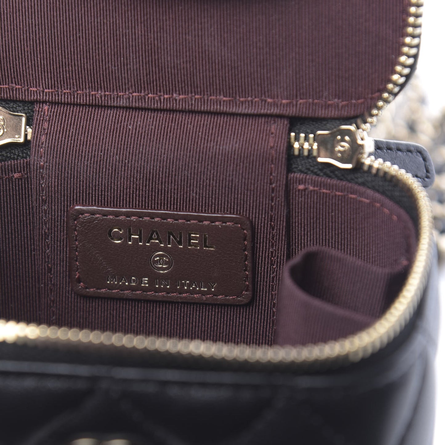 Lambskin Quilted Mini Vanity Case With Chain Black