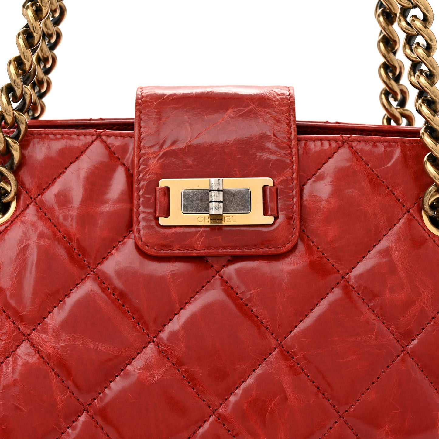 Glazed Crackled Calfskin Small Reissue Tote Red