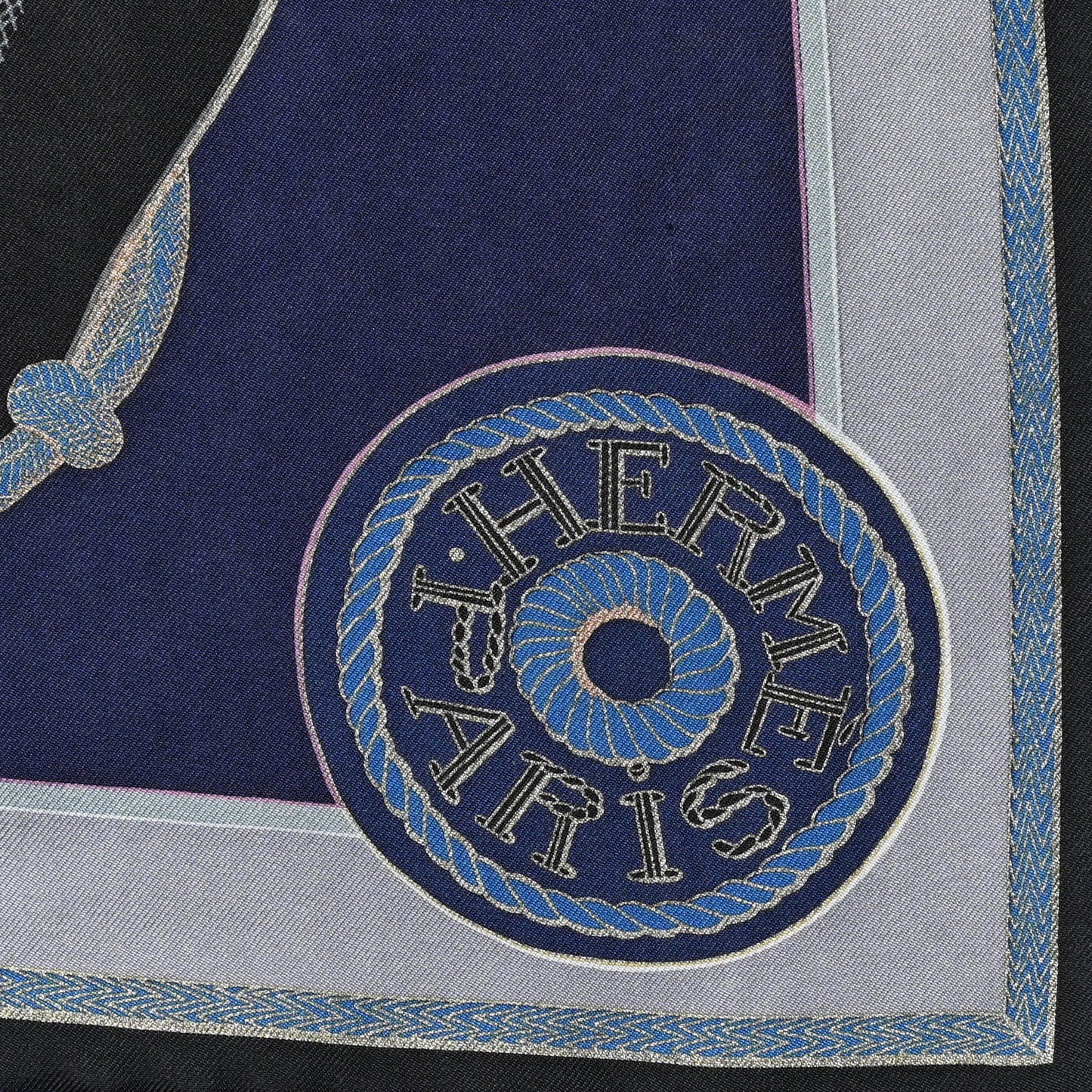 Silk Zouaves Et Dragons Wash Scarf 90 Marine Beige Black