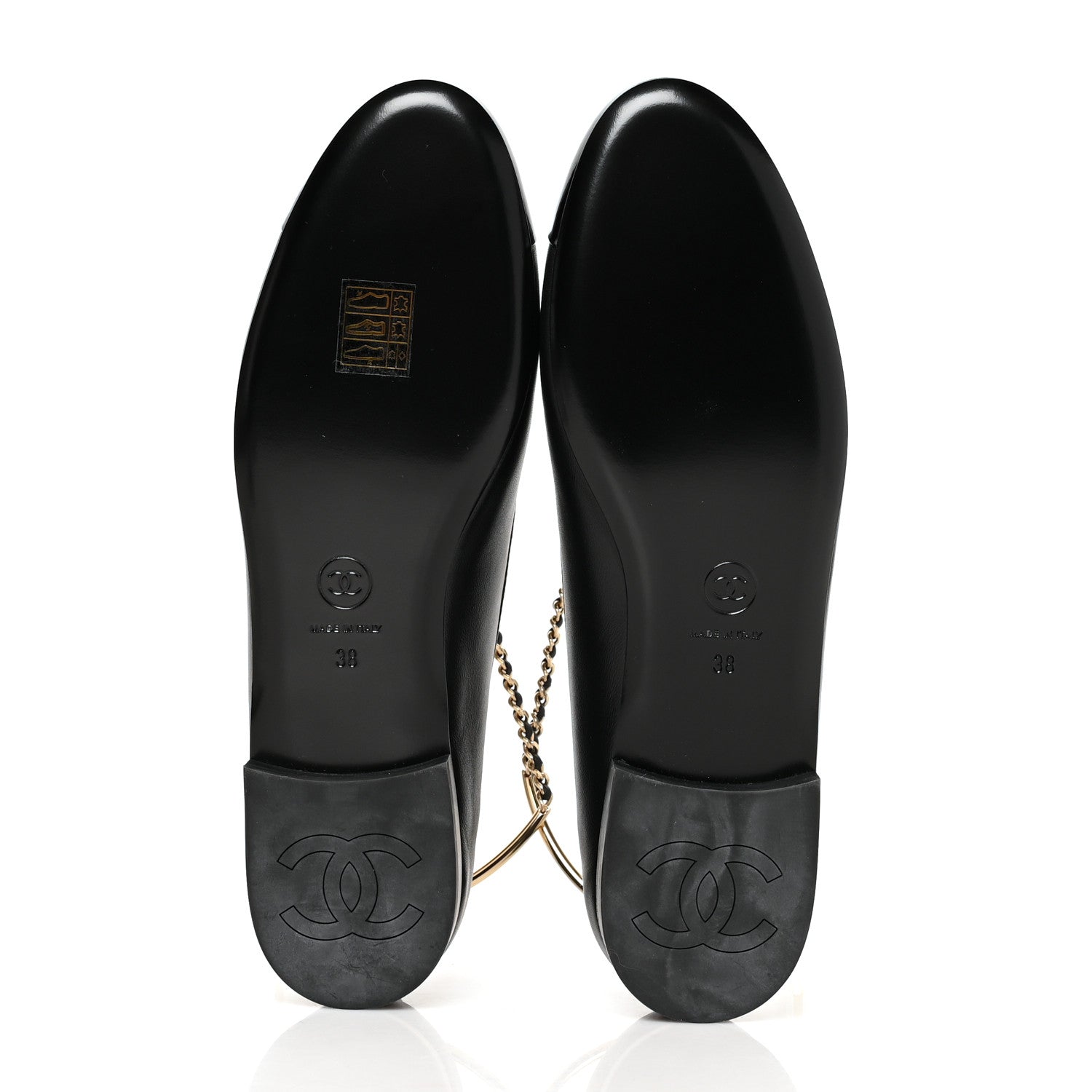 Chanel Lambskin Patent Calfskin Cap Toe Ankle Chain Ballerina Flats 38 Black 5 of 8