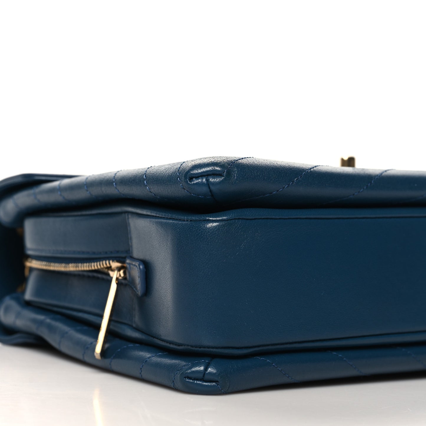 Lambskin Chevron Stitched Large Envelope Flap Blue