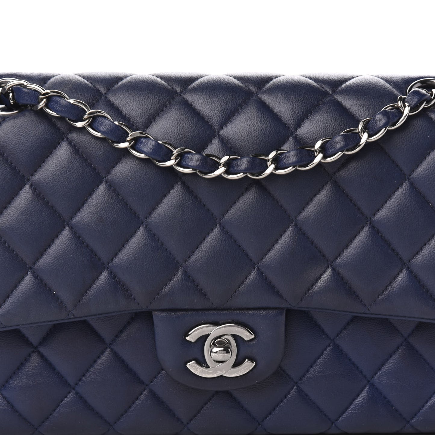 Lambskin Quilted Medium Double Flap Navy