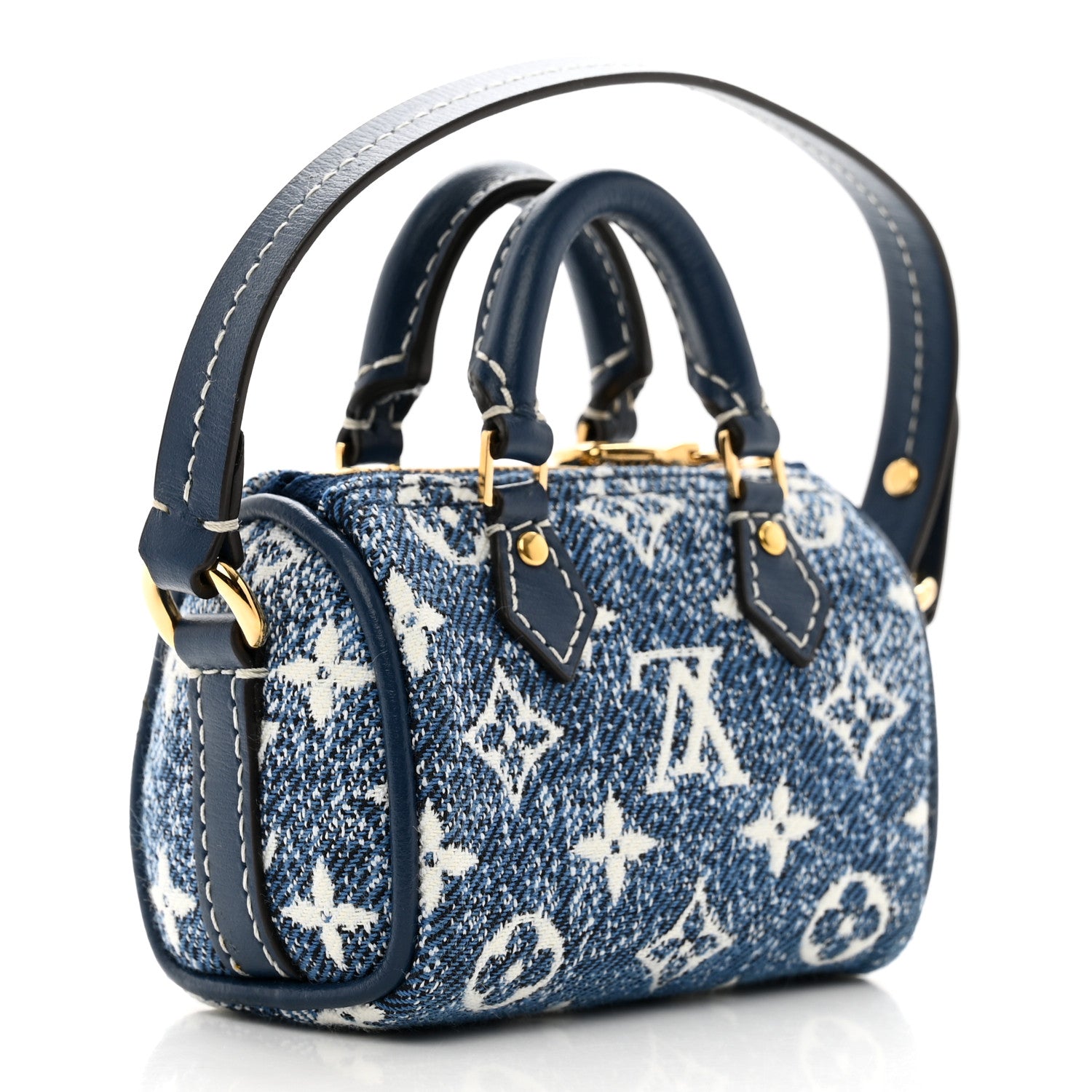 Louis Vuitton Denim Monogram Jacquard Micro Speedy Bag Charm Bleu 3 of 7