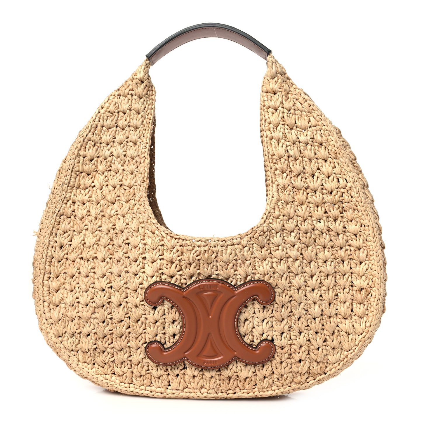 Raffia Calfskin Triomphe Panier Hobo Bag Natural Tan