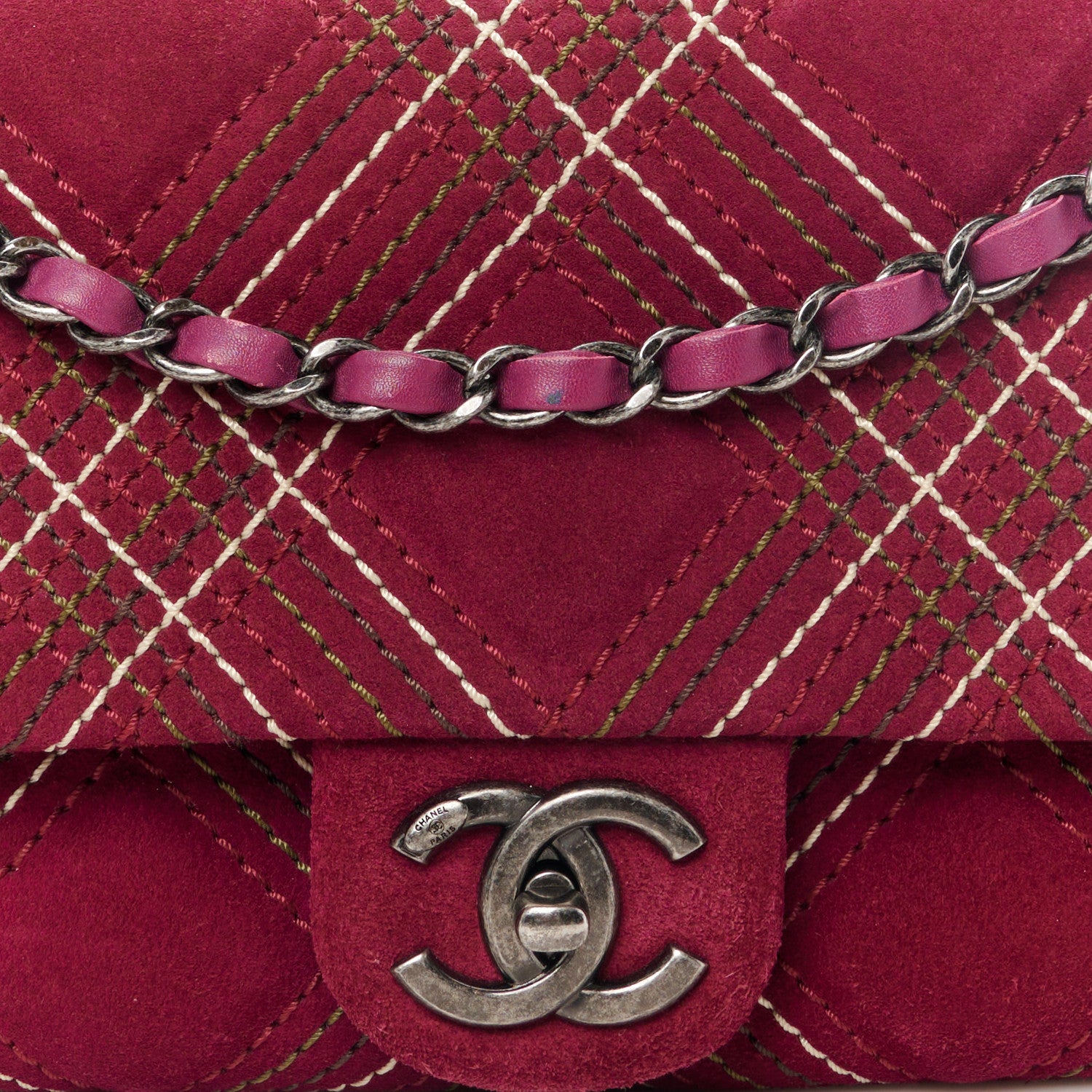 Chanel Suede Stitched Jumbo Saltire Single Flap Purple 9 of 11