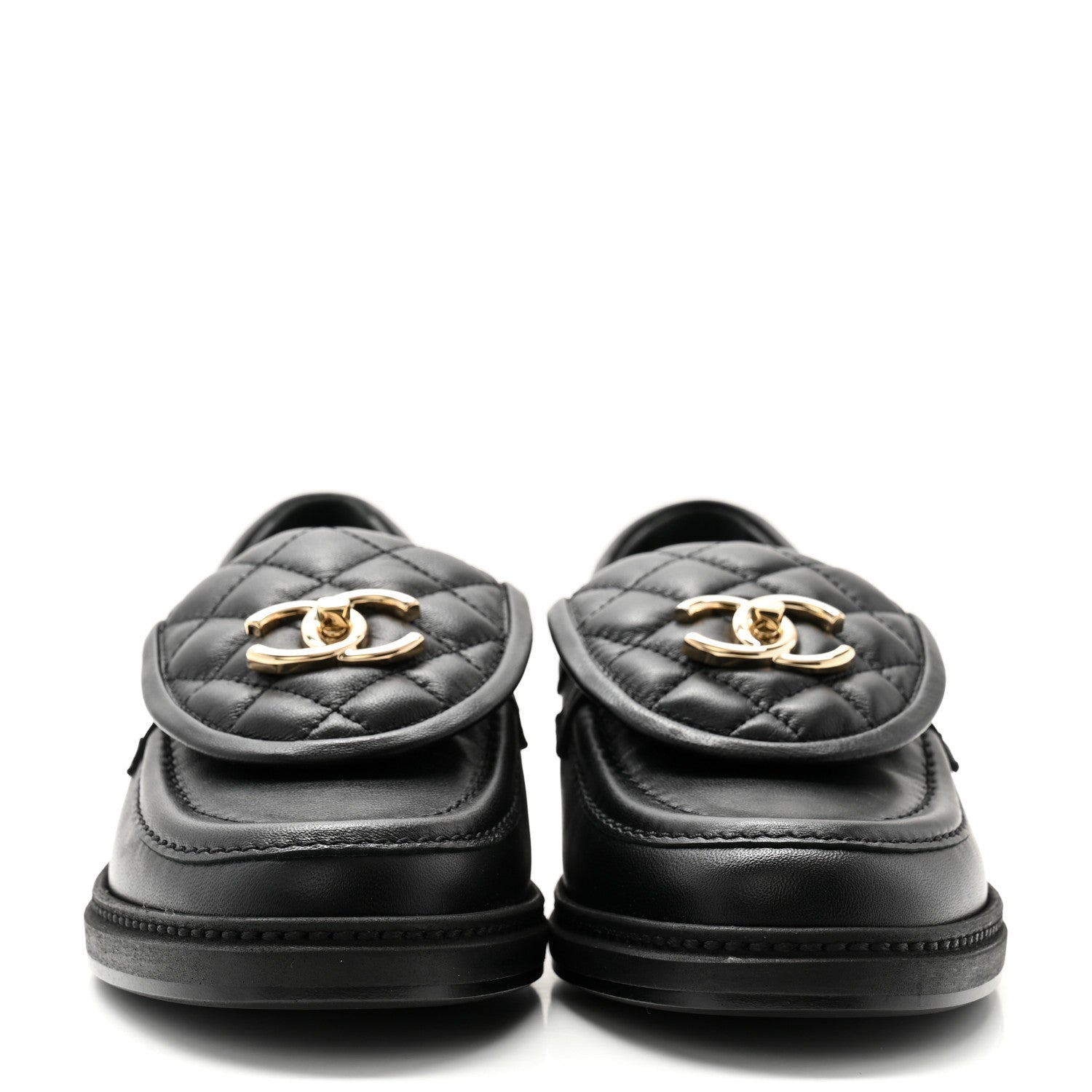 Chanel Lambskin Quilted CC Turnlock Loafers 37 Black 2 of 8