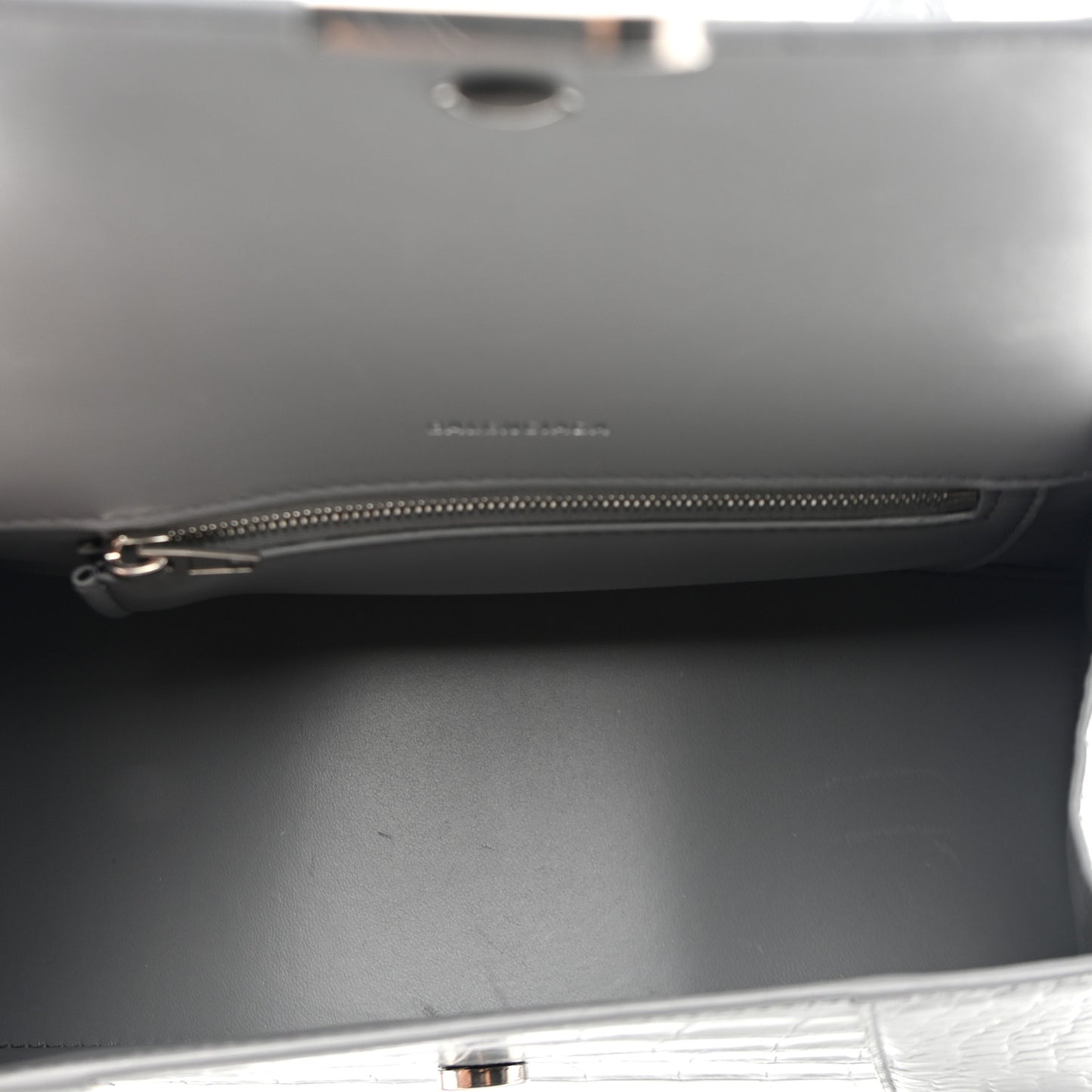 Shiny Calfskin Crocodile Embossed Small Hourglass Top Handle Bag Balenciaga Grey