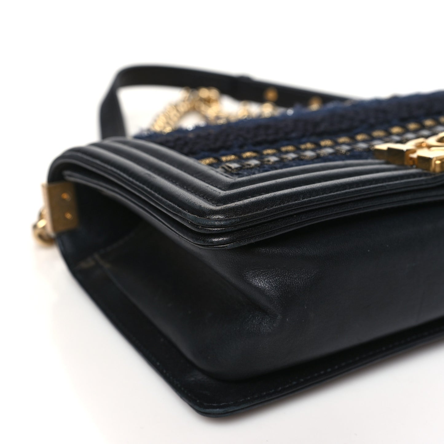 Lambskin Tweed Braided Medium Boy Flap Black