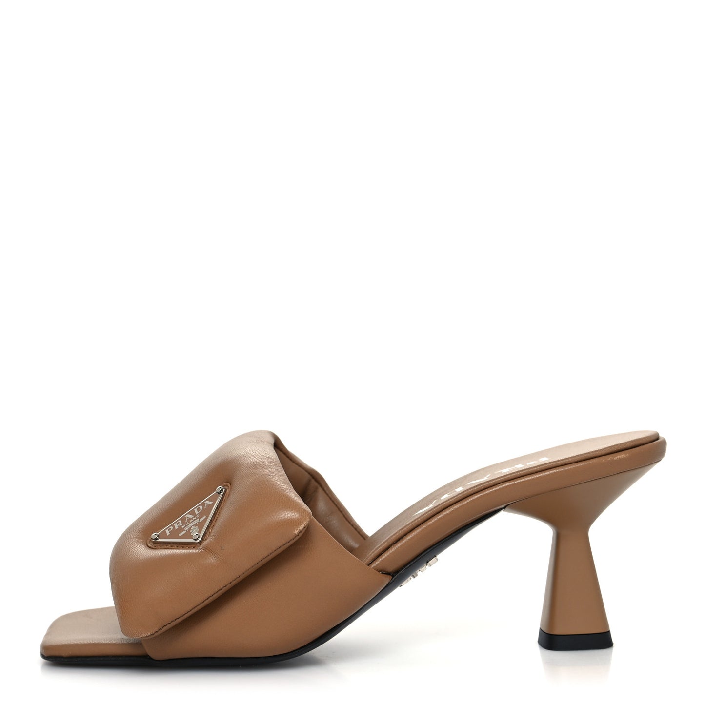 Nappa Soft Padded Metal Triangle Logo 65mm Slide Sandals 37 Caramel