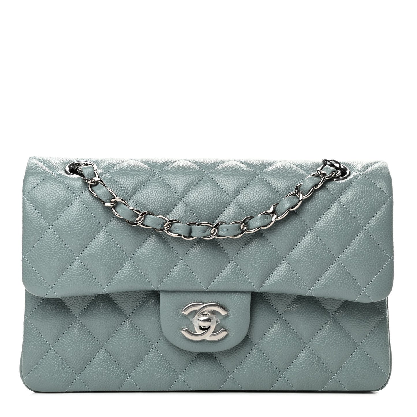 Caviar Quilted Small Double Flap Light Blue