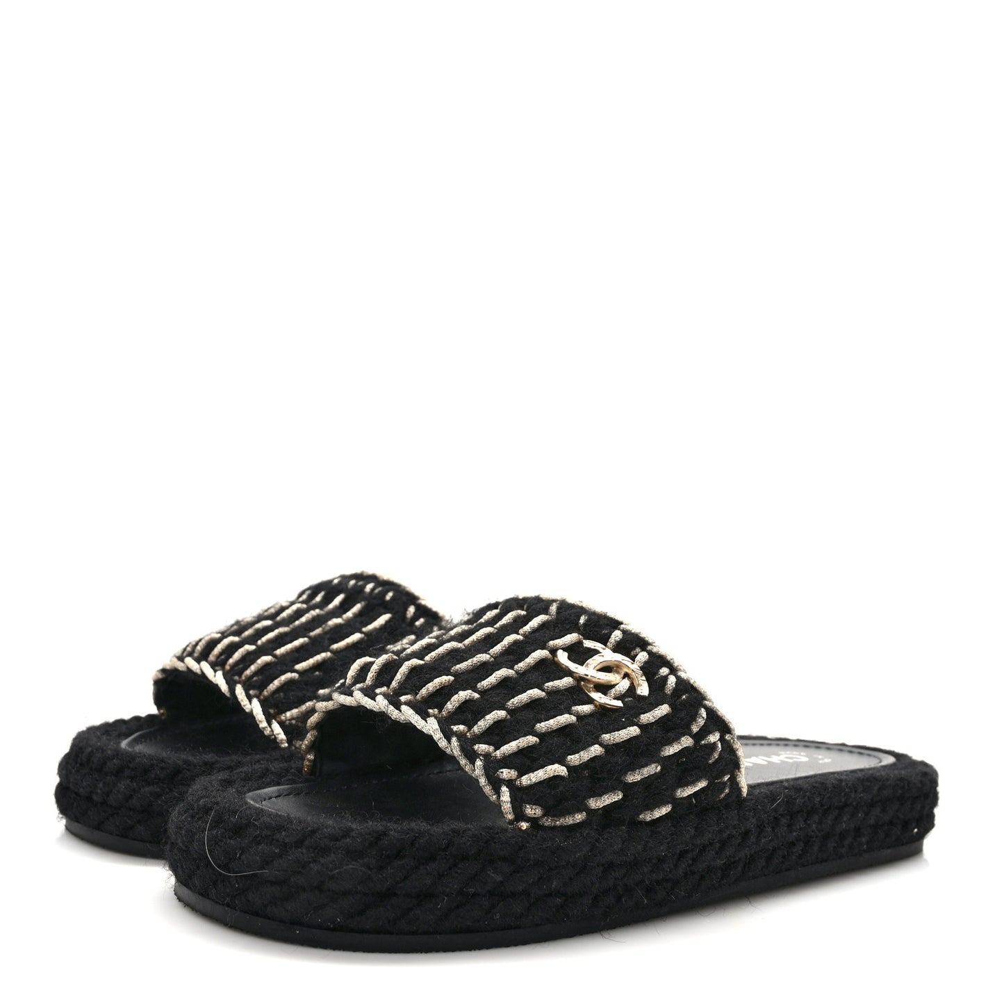 Braided Knit CC Mules 38 Black Gold
