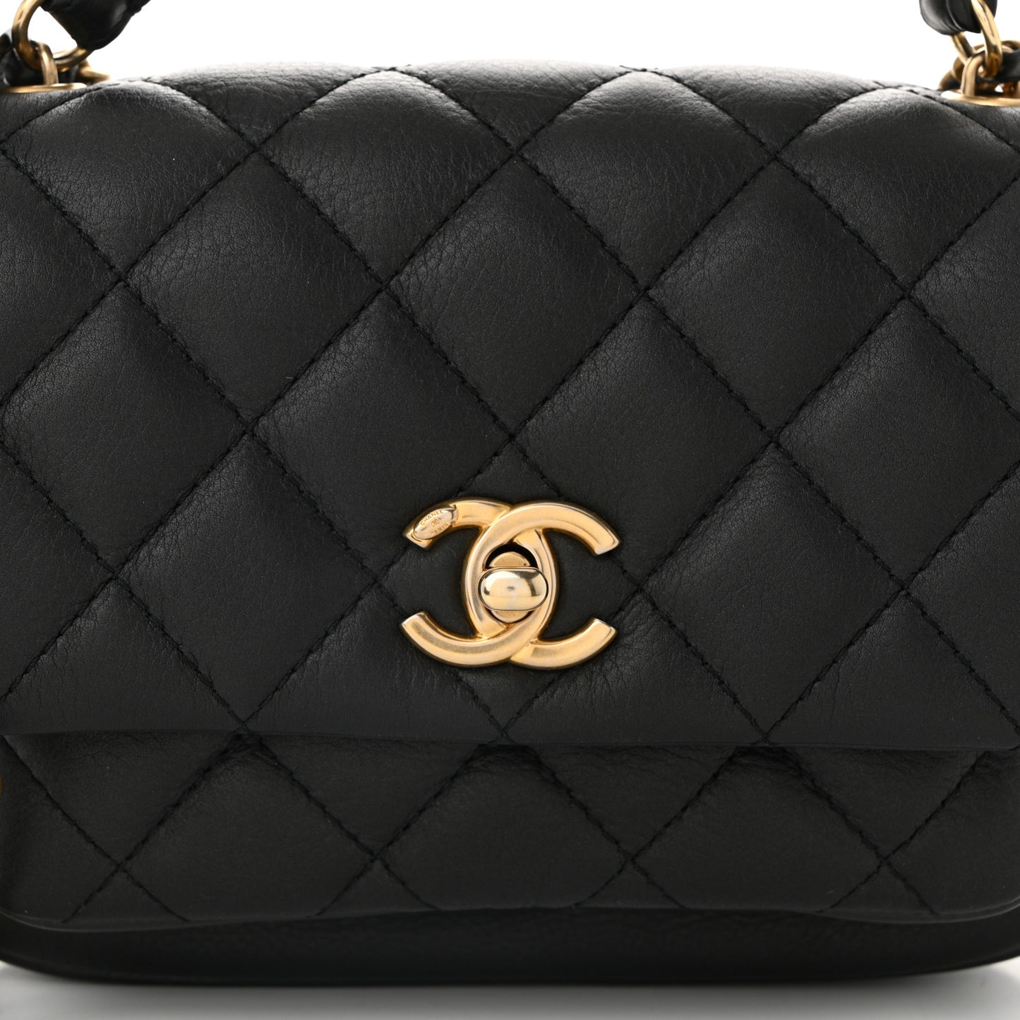 Calfskin Quilted Top Handle Flap Black