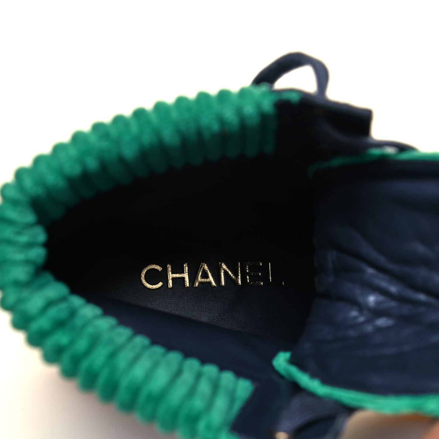 Suede Calfskin Velvet Quilted CC Combat Boots 38 Navy Green Black