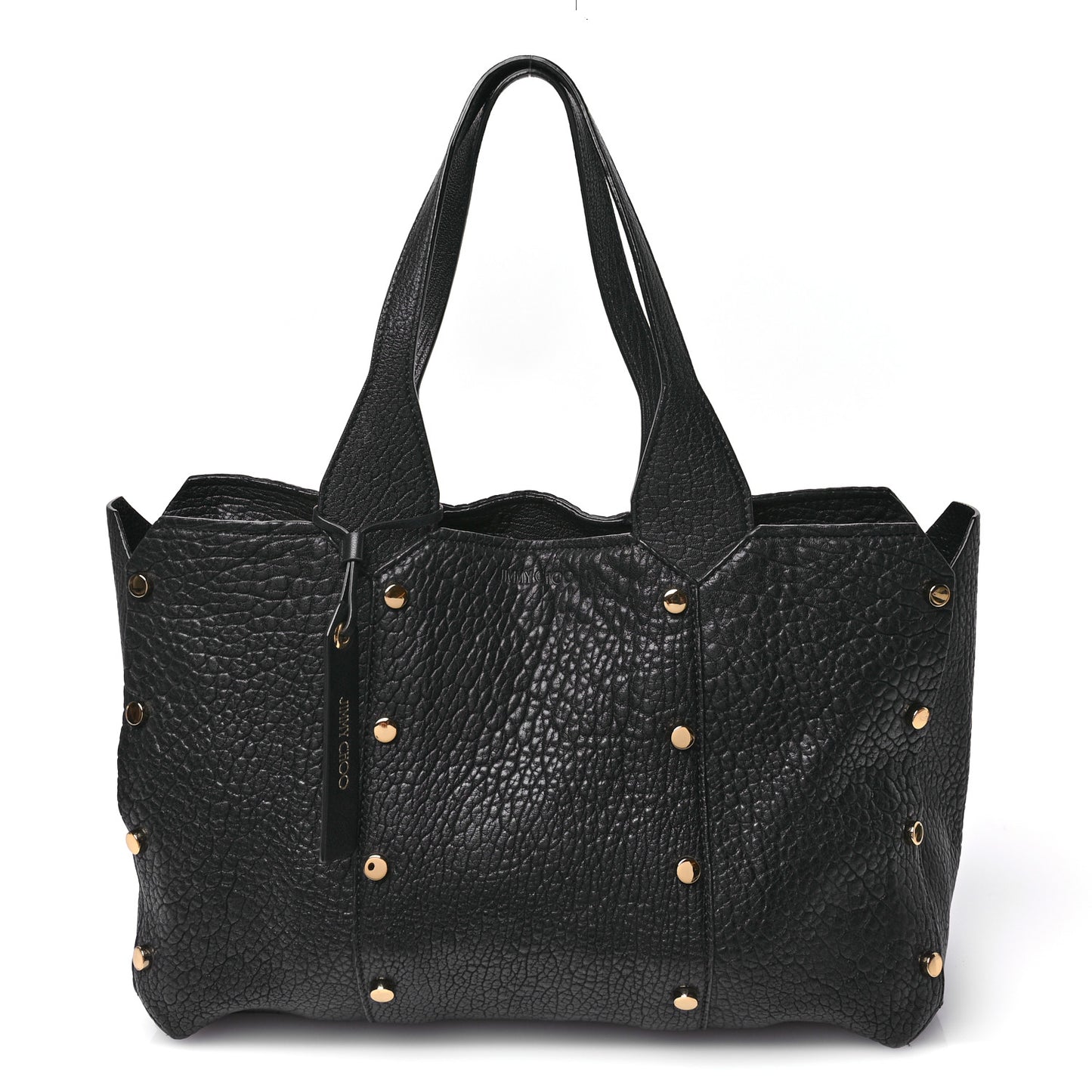 Grained Calfskin Studded Lockett Shopper Tote Black