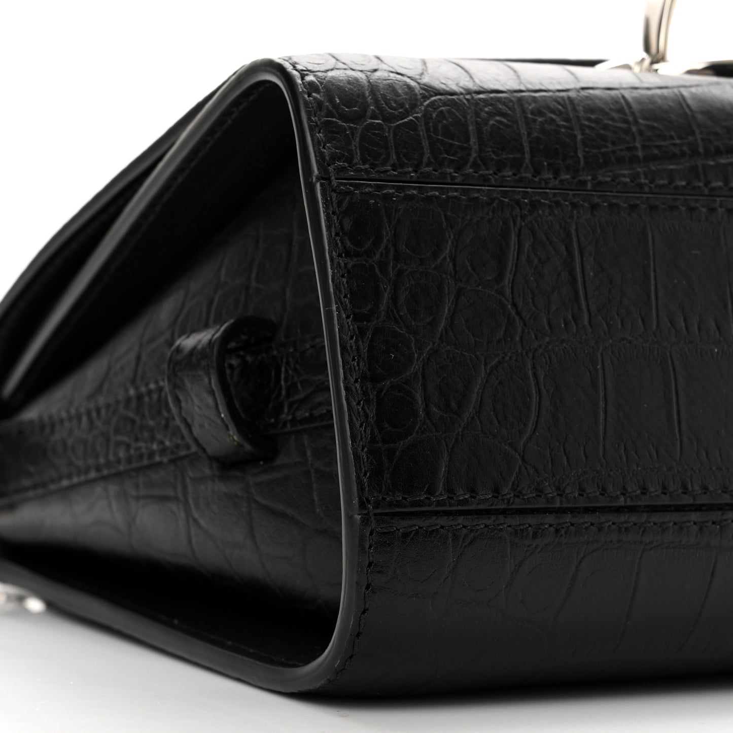 Calfskin Crocodile Embossed The Story Shoulder Bag Black