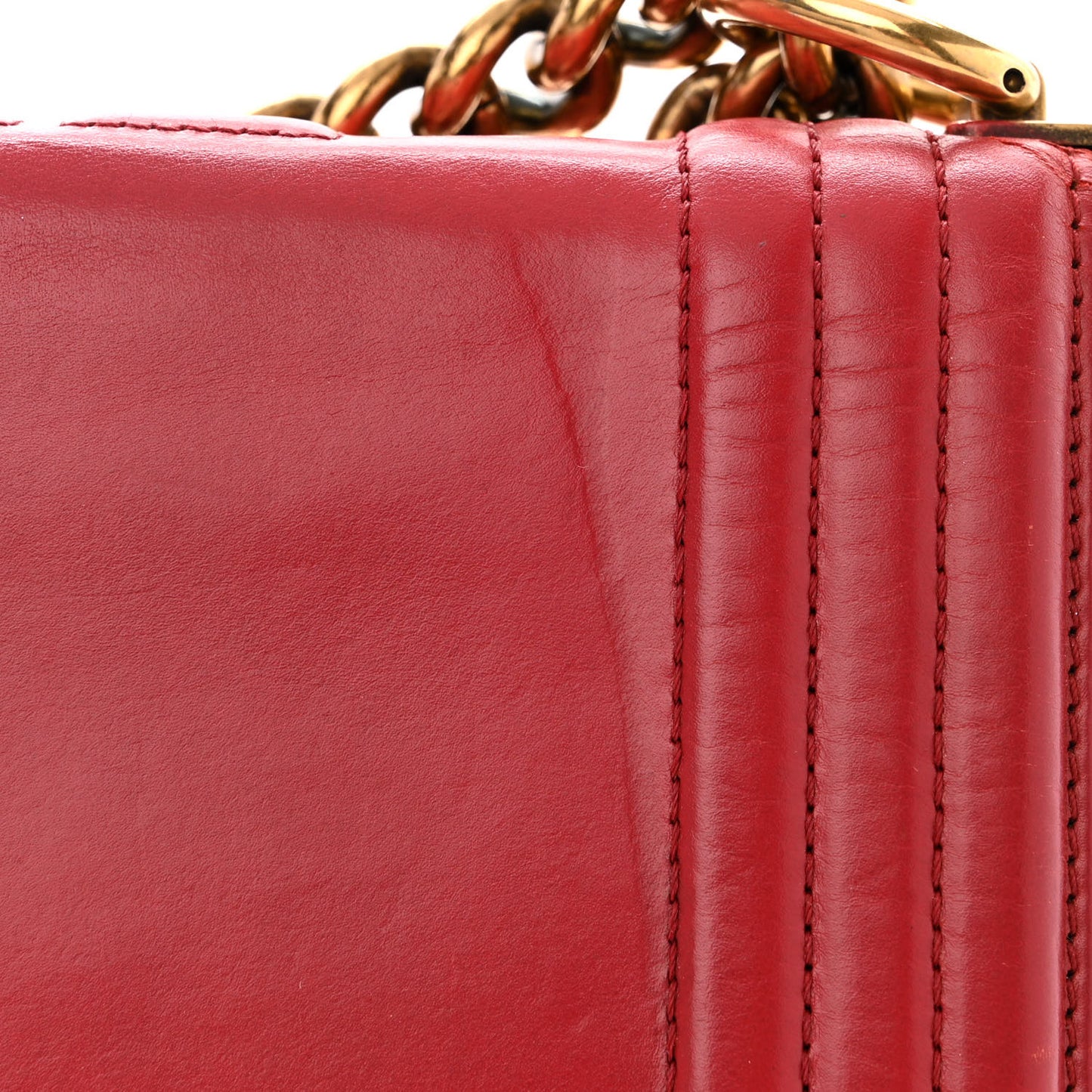 Glazed Calfskin Large Boy Flap Red