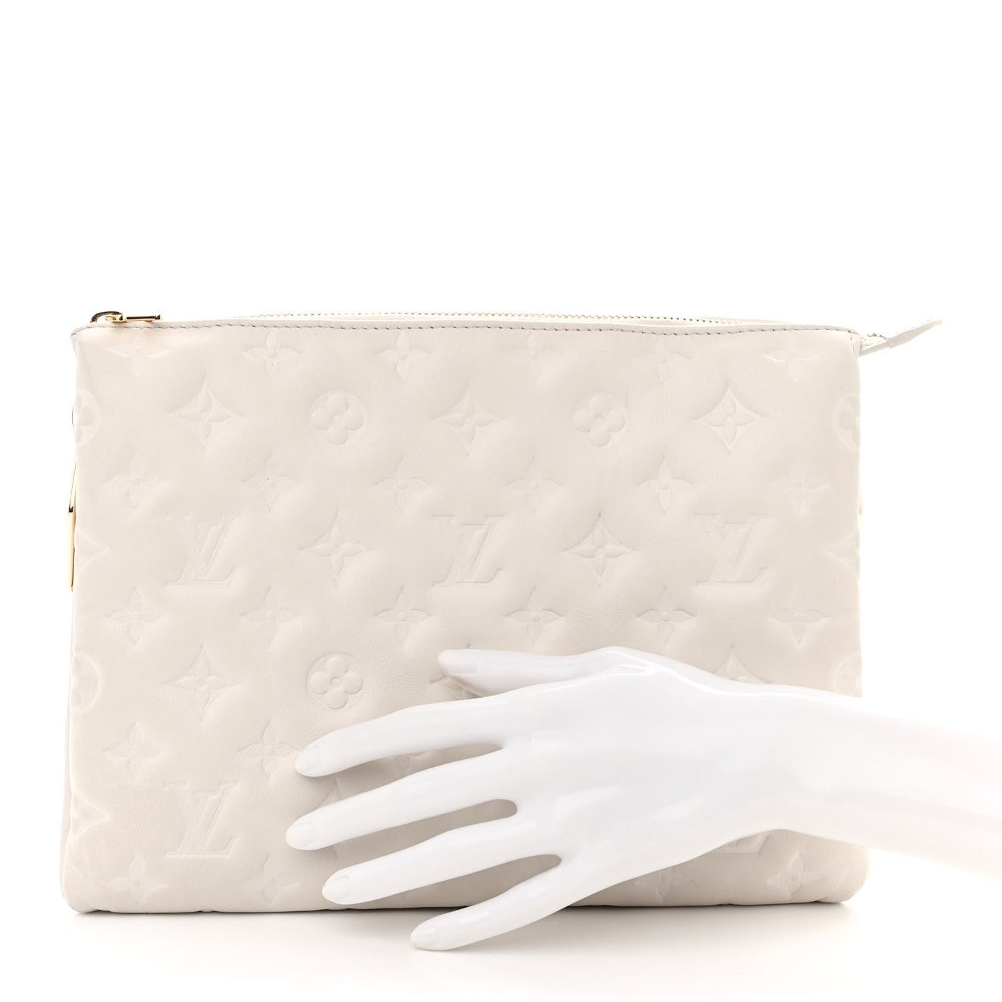 Lambskin Embossed Monogram Coussin PM Beige Cream