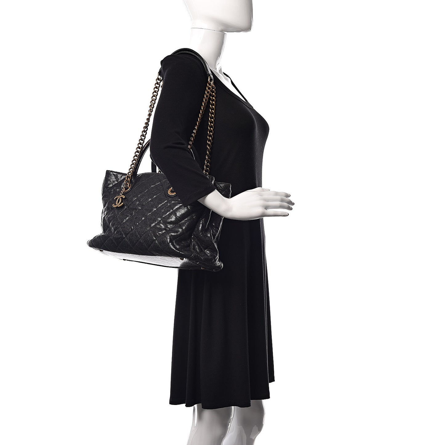 Glazed Caviar Quilted Small Shiva Tote Black