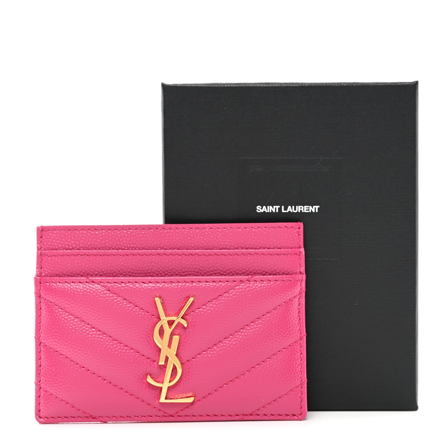 Grain De Poudre Matelasse Chevron Monogram Credit Card Case Fresh Fuxia