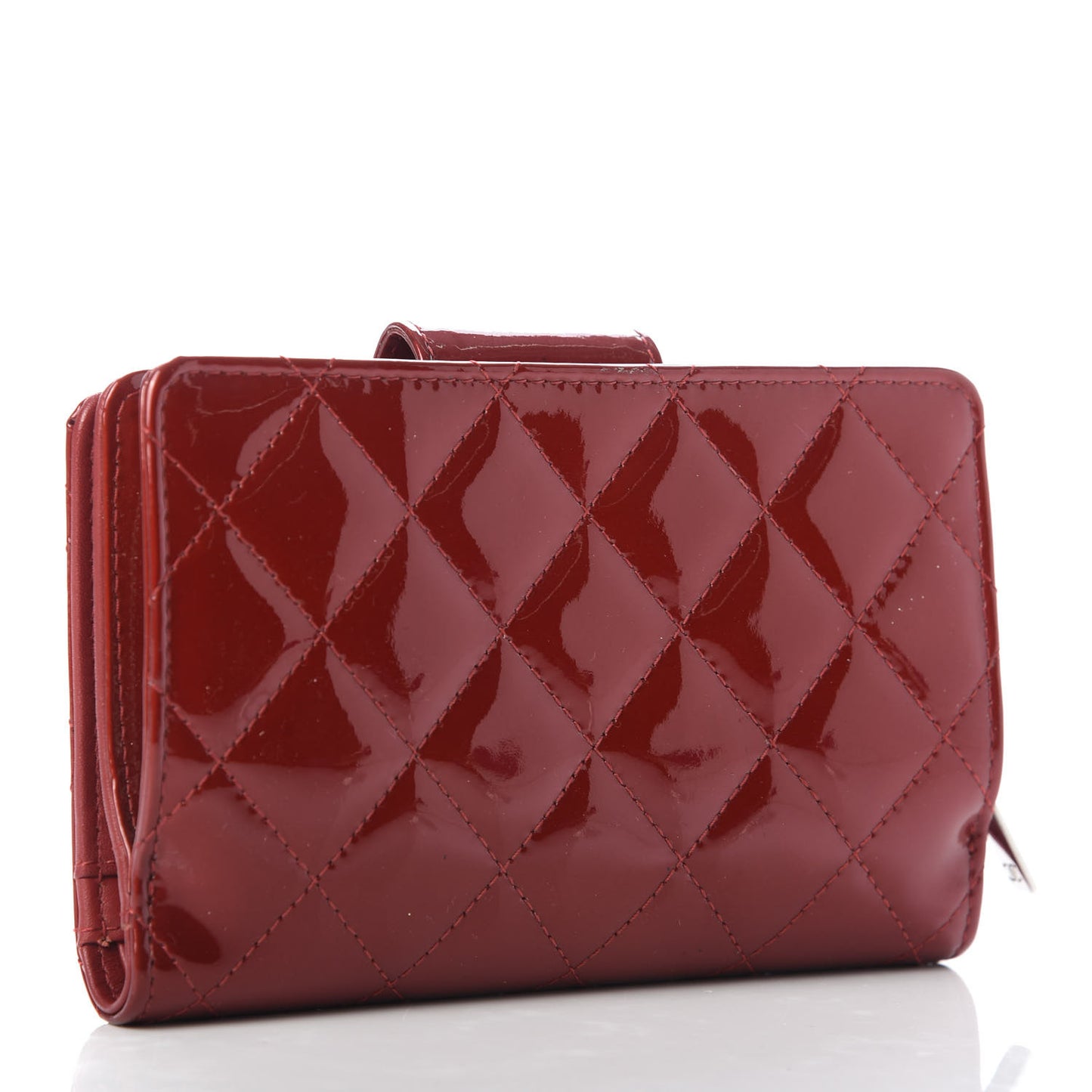 Patent Quilted Brilliant Zipped Pocket Wallet Dark Red
