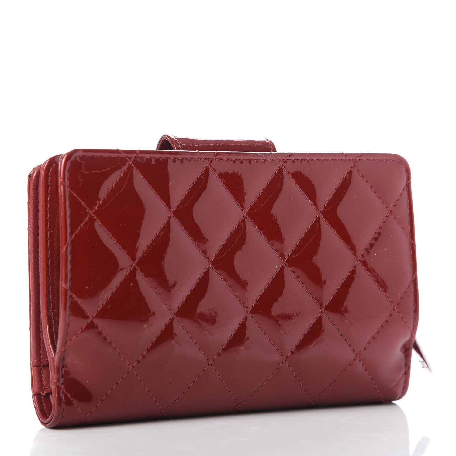 Chanel Patent Quilted Brilliant Zipped Pocket Wallet Dark Red 3 of 9