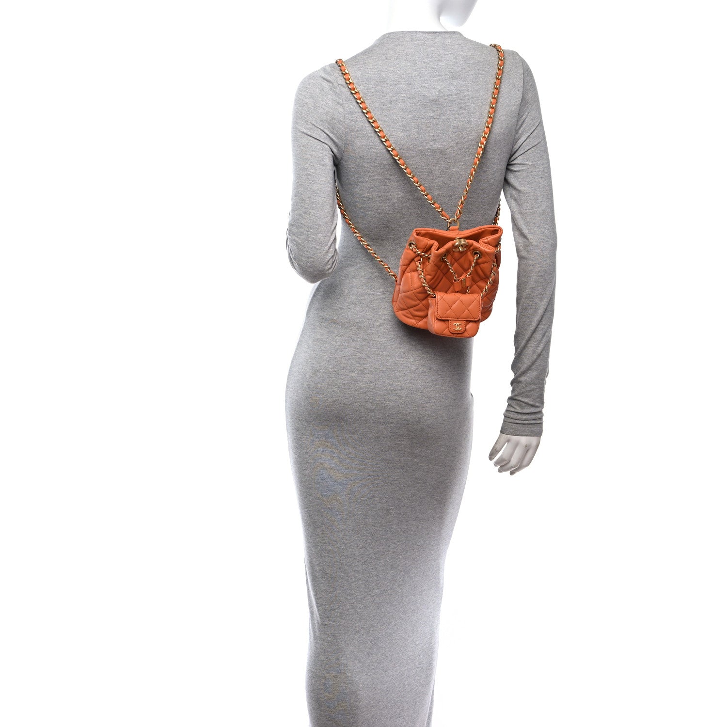 Chanel Calfskin Quilted Small CC Chain Bucket Backpack Orange 2 of 10