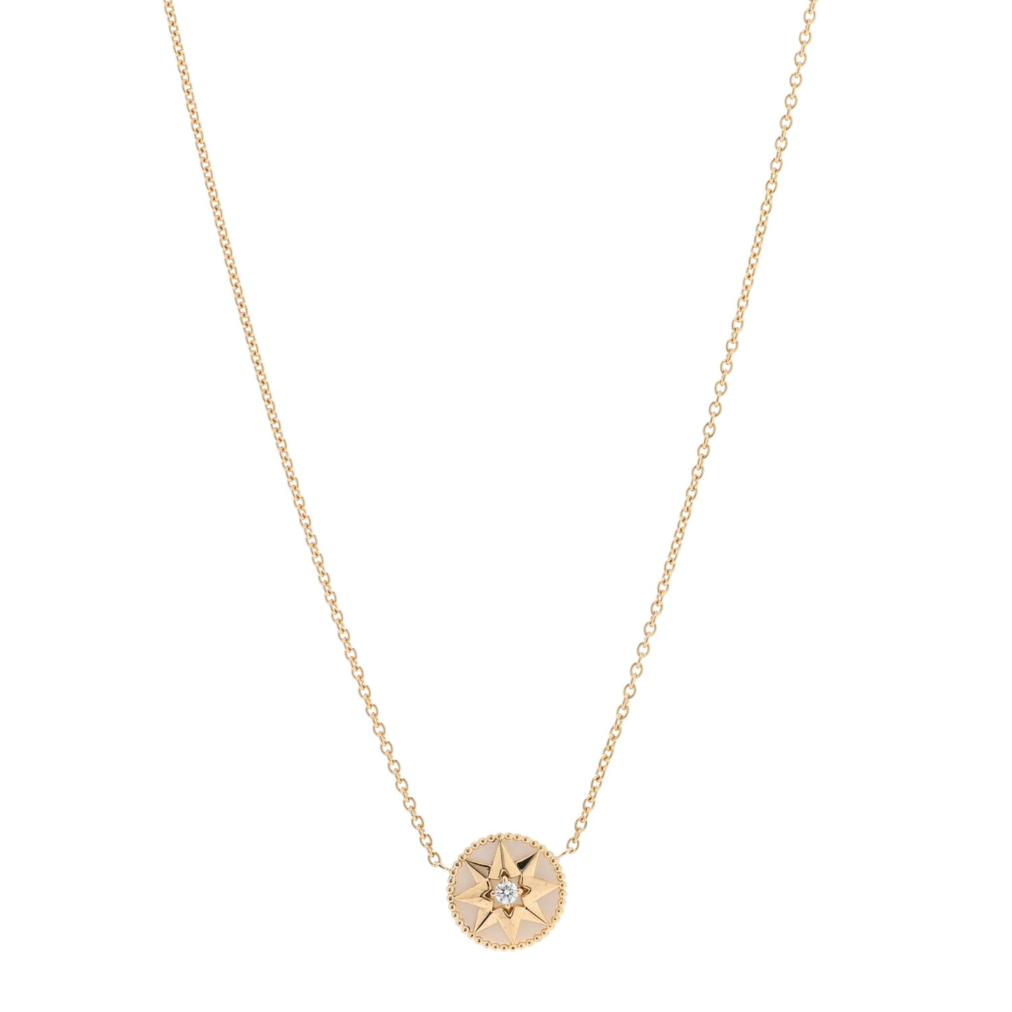 18K Yellow Gold Diamond Mother of Pearl Rose Des Vents Necklace