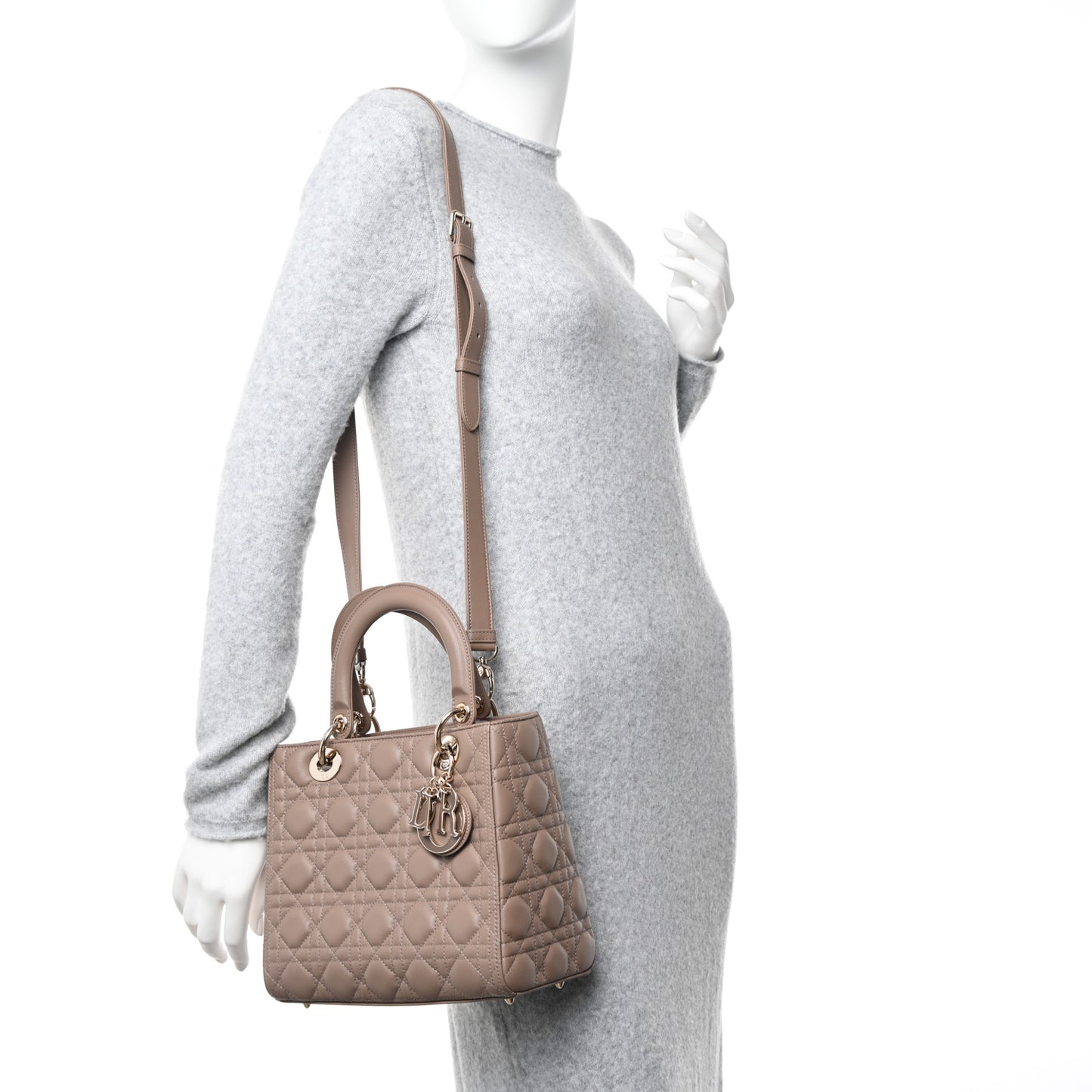 Lambskin Cannage Medium Lady Dior Warm Taupe