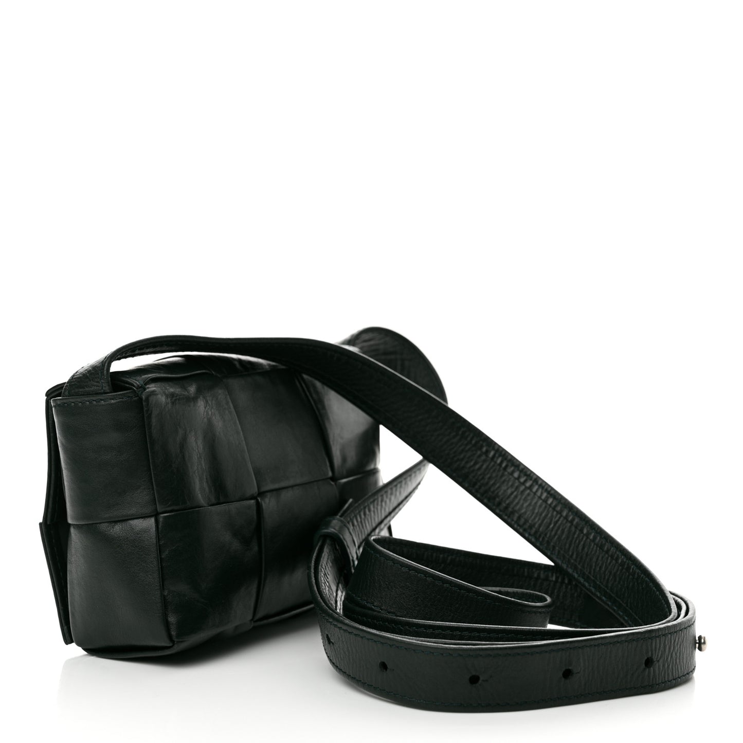 Paper Calfskin Maxi Intreccio Extra Mini Cassette Crossbody Bag Black