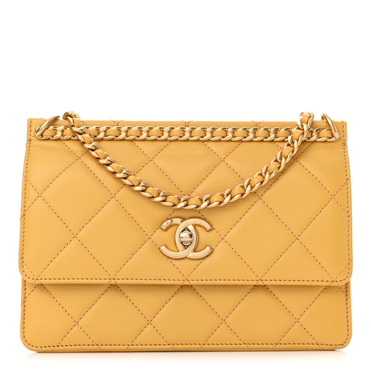 Caviar Quilted Chain Frame Flap Yellow