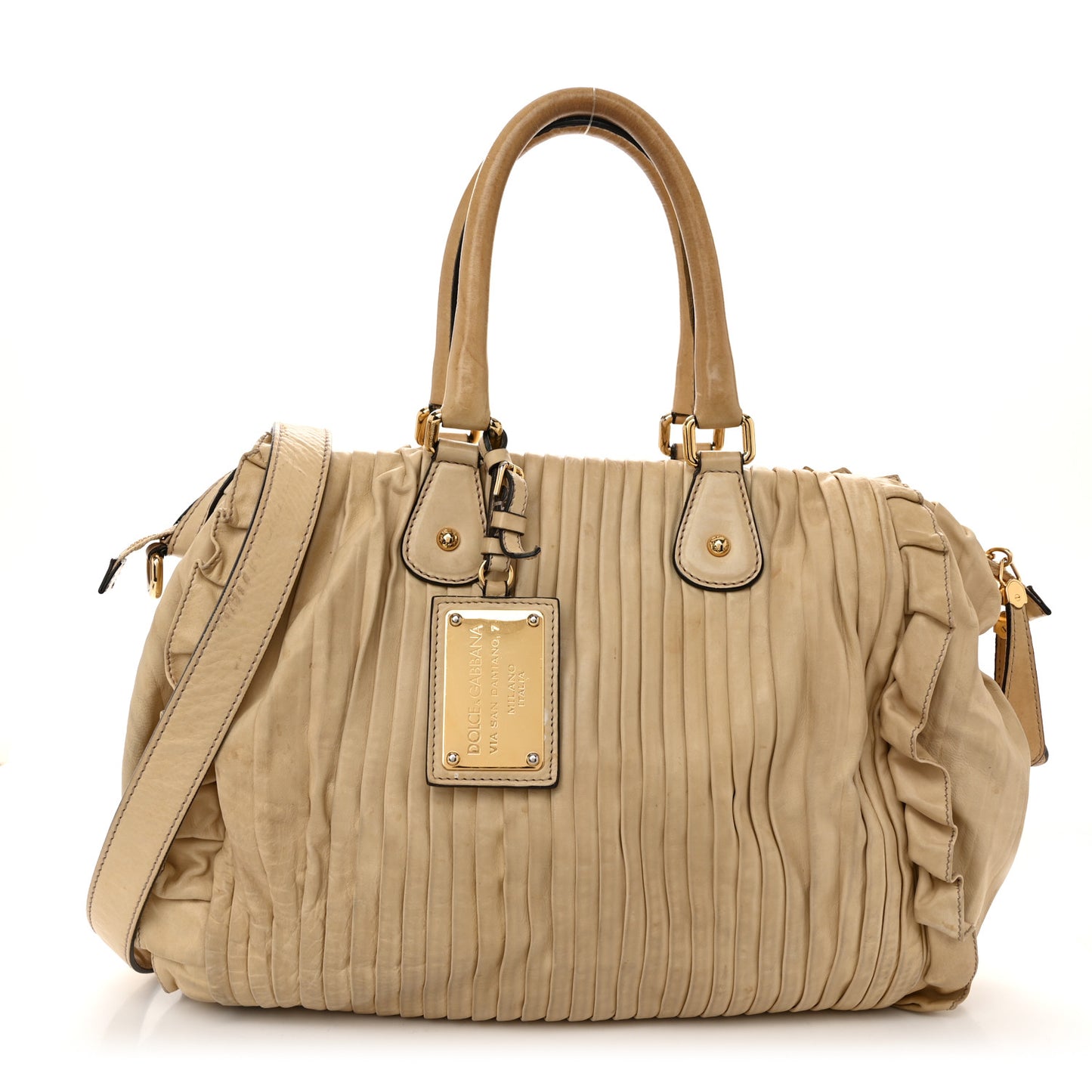 Calfskin Pleated Miss Gin Ruffle Bowler Tan