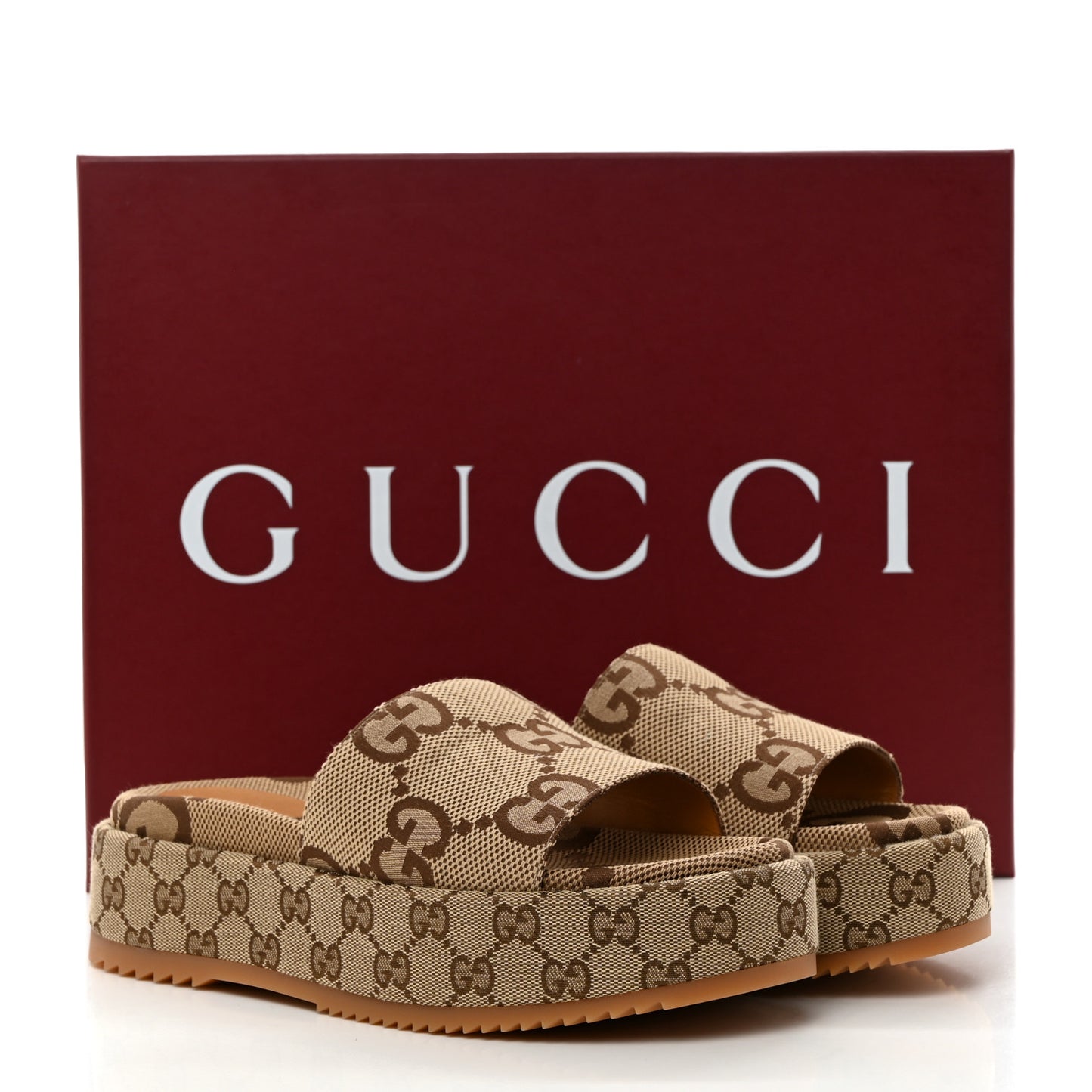 Monogram Maxi GG Angelina Platform 55mm Slide Sandals 39 Camel Ebony
