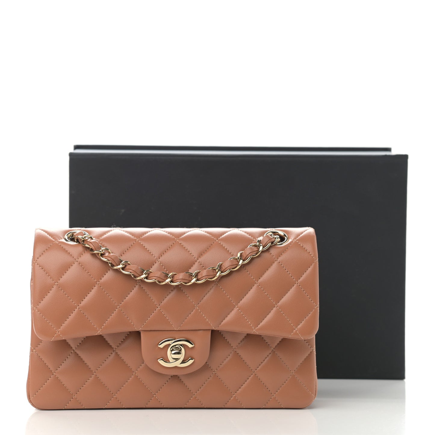 Lambskin Quilted Small Double Flap Brown