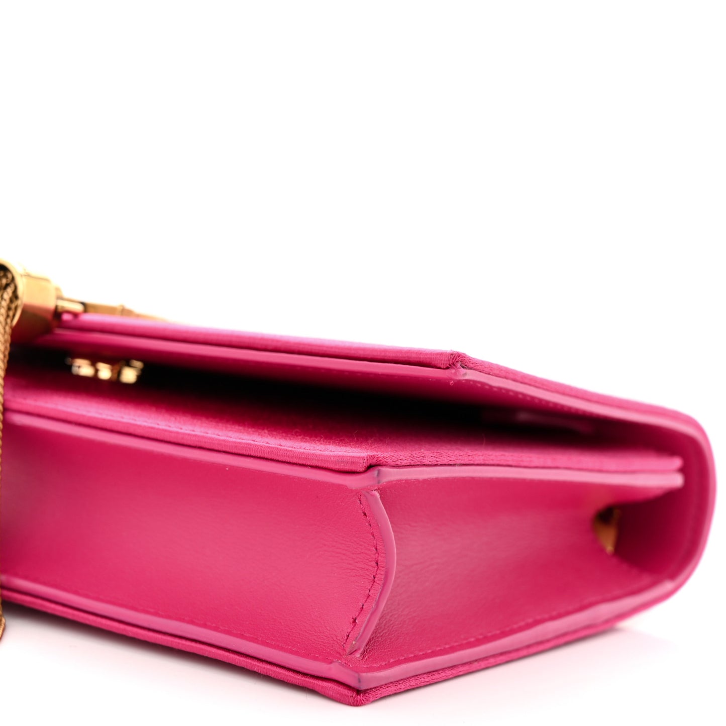 Satin Woven Monogram Kate Tassel Chain Wallet Guava Pink