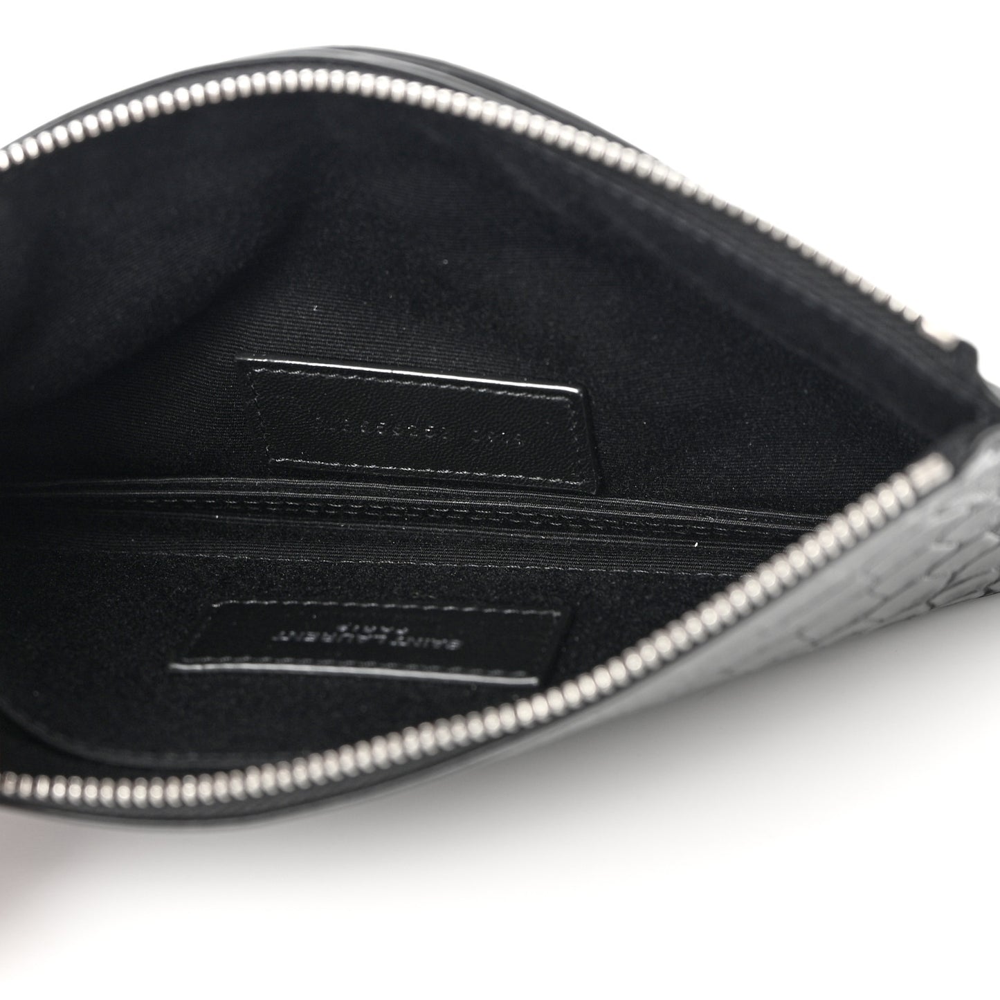 Calfskin Crocodile Embossed Zip Pouch Black