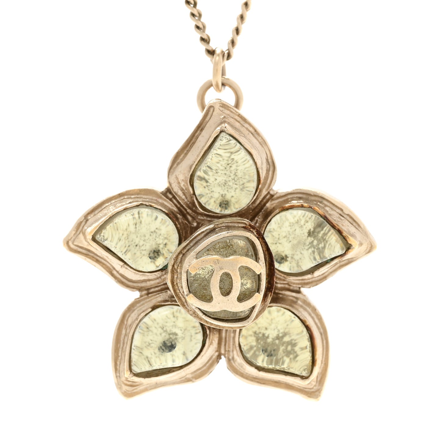 Resin Metal CC Flower Necklace Gold