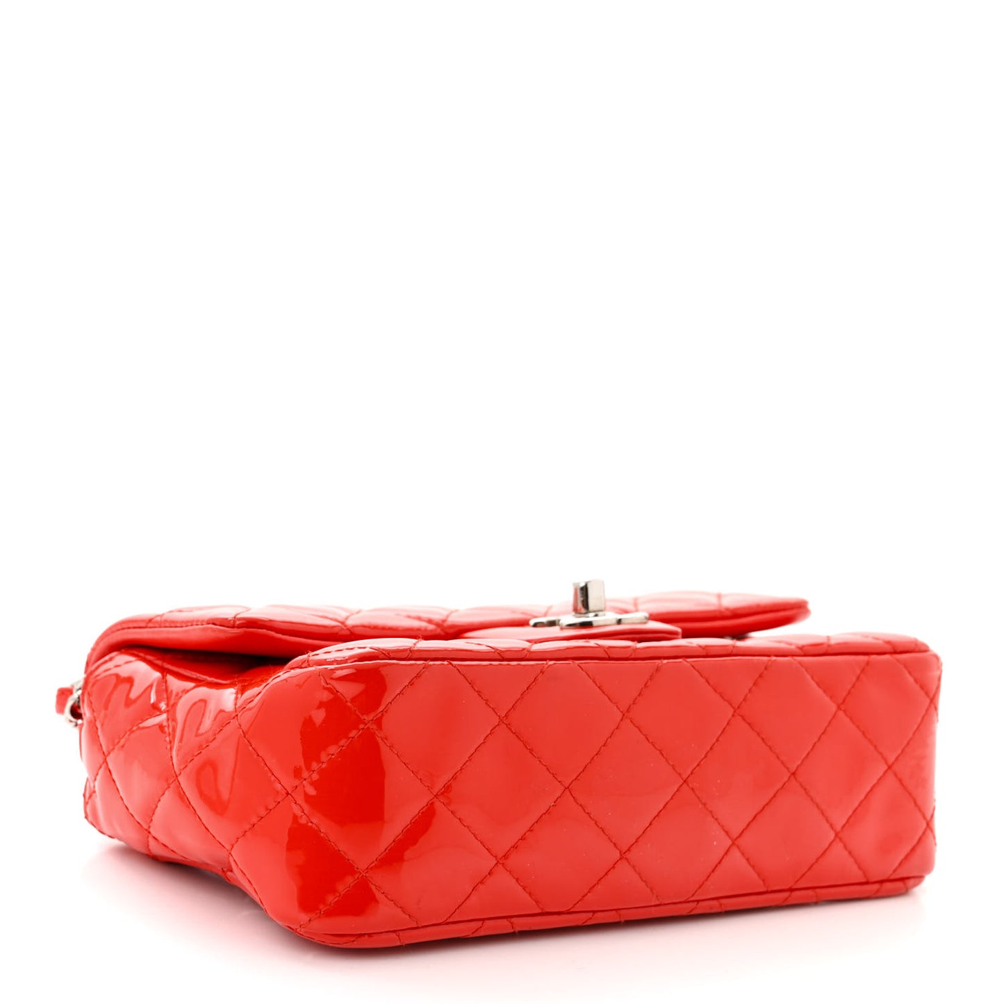 Patent Calfskin Quilted Mini Rectangular Flap Red