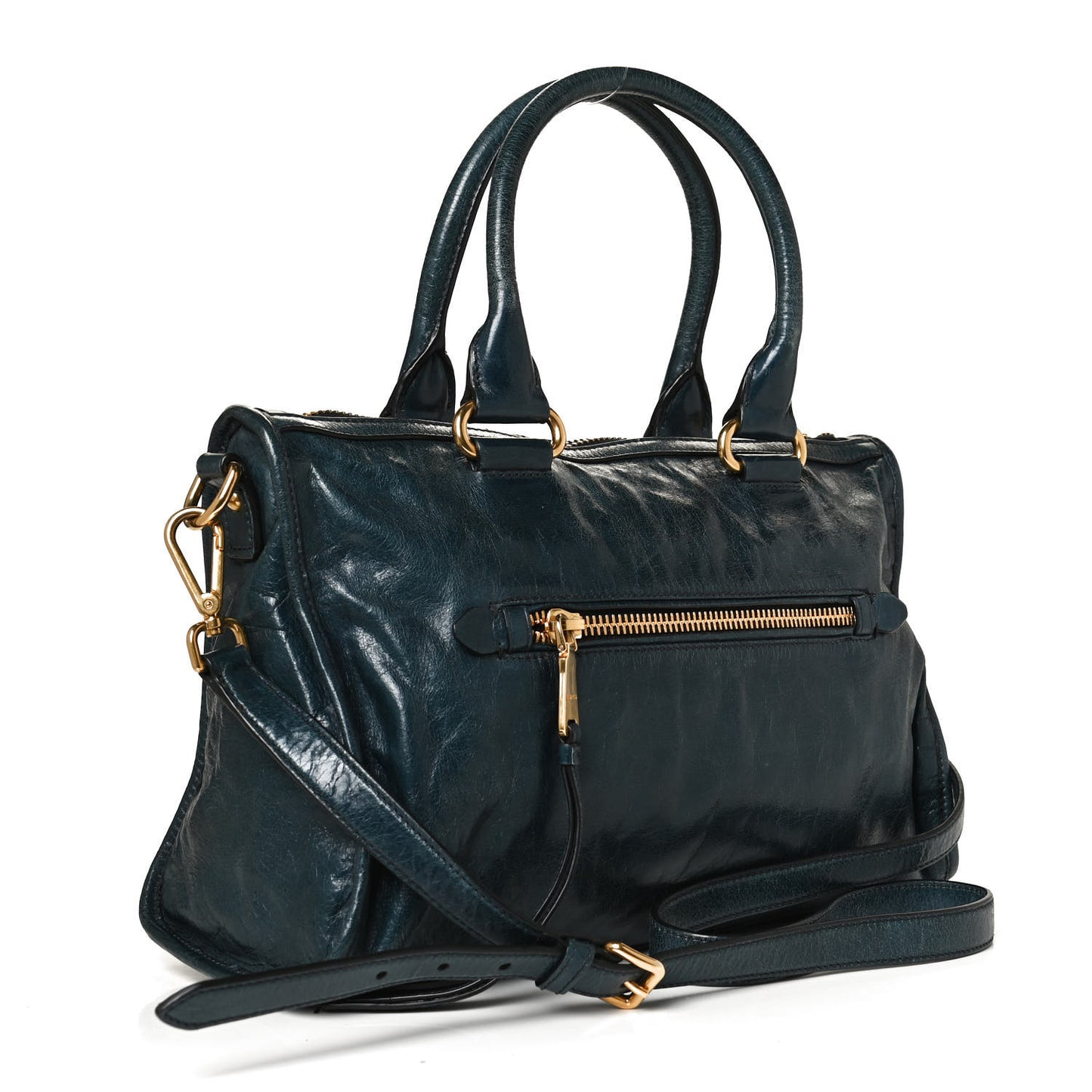 Vitello Shine Zip Tote Denim