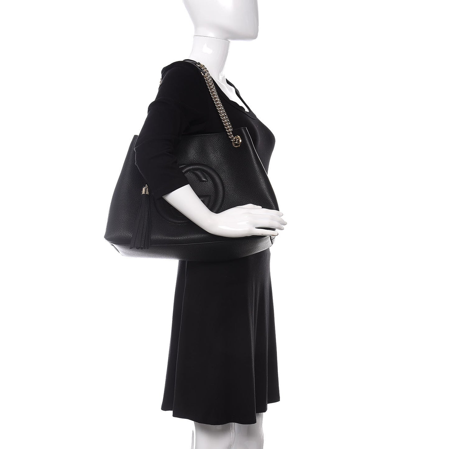 Pebbled Calfskin Medium Soho Chain Shoulder Bag Black