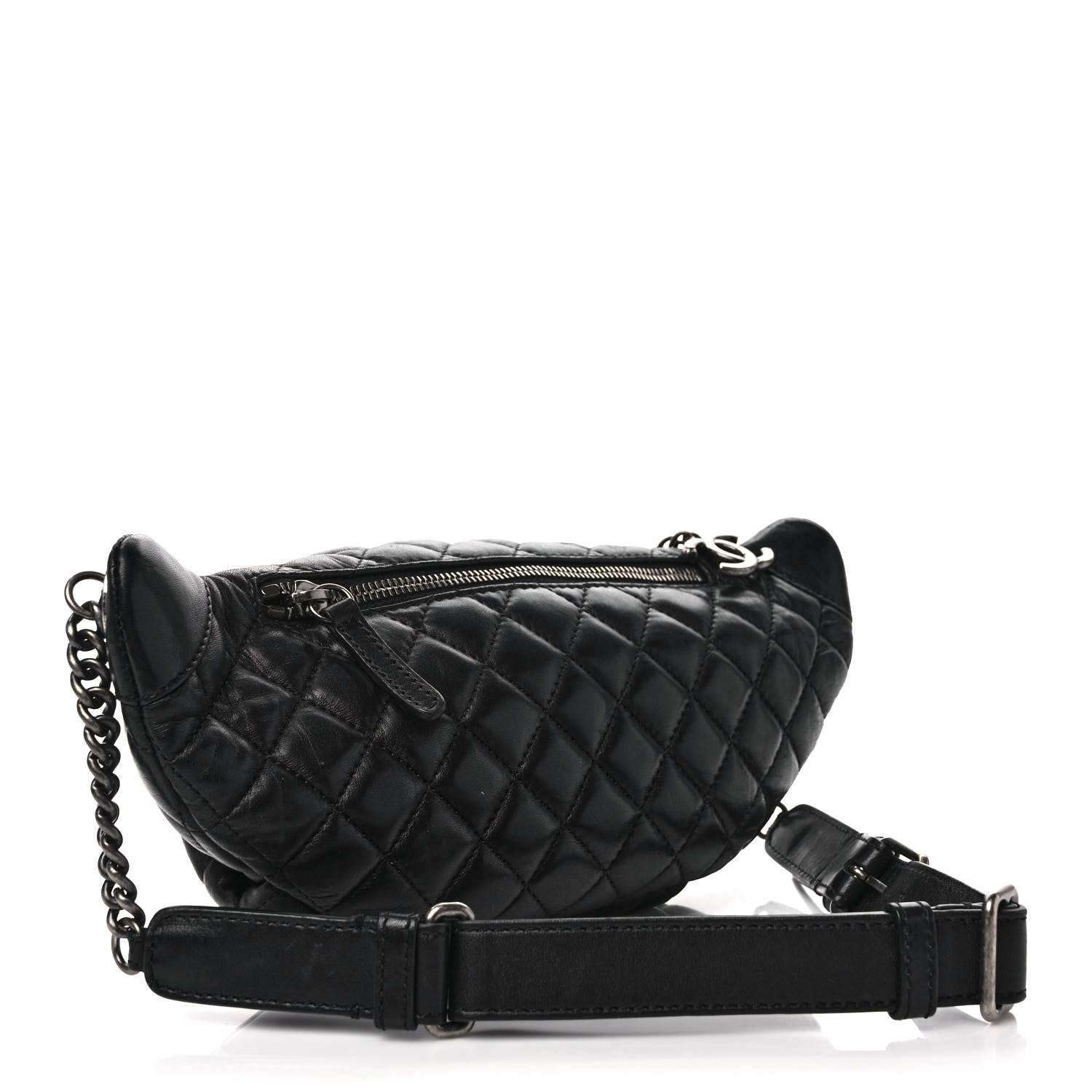 Chanel Lambskin Quilted Banane Waist Bag Fanny Pack Black 3 of 10