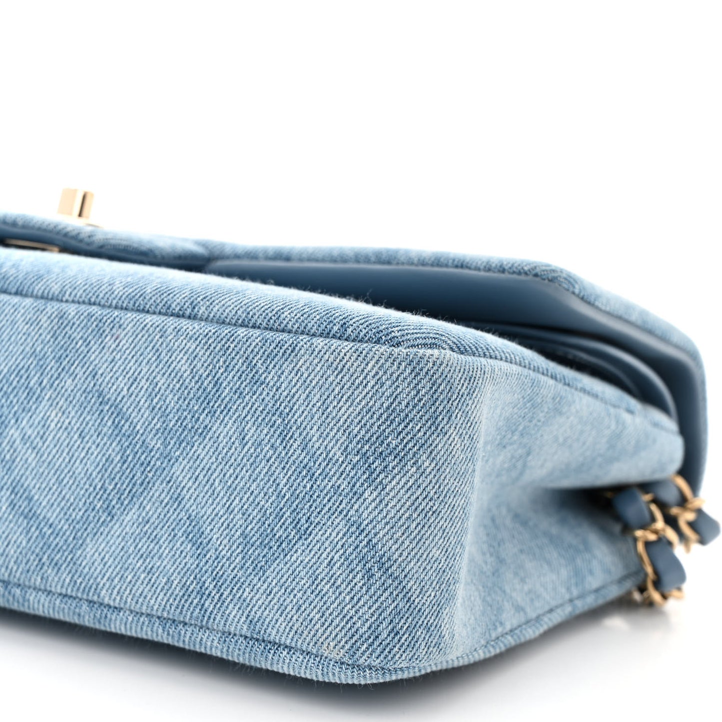 Printed Denim Quilted Medium Double Flap Light Blue