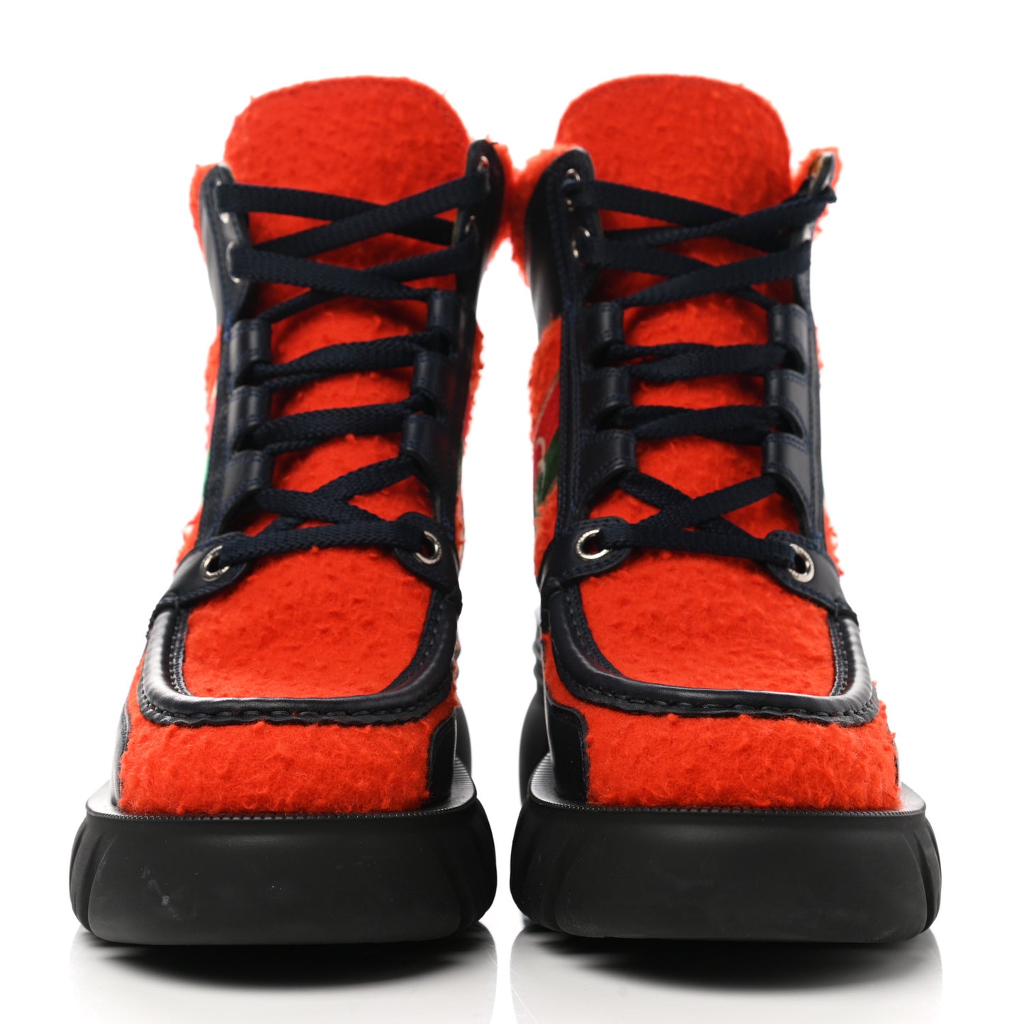 Casy Wool Quebec Calfskin Web Womens Interlocking G Lace Up Combat Boots 39.5 Bitter Blue