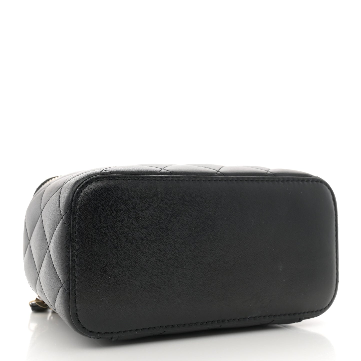 Lambskin Quilted Small Top Handle Vanity Case With Chain Black