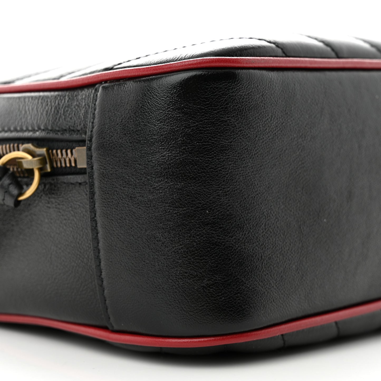 Vintage Effect Calfskin Matelasse Diagonal Small Torchon GG Marmont Bamboo Top Handle Shoulder Bag Black Romantic Cherry