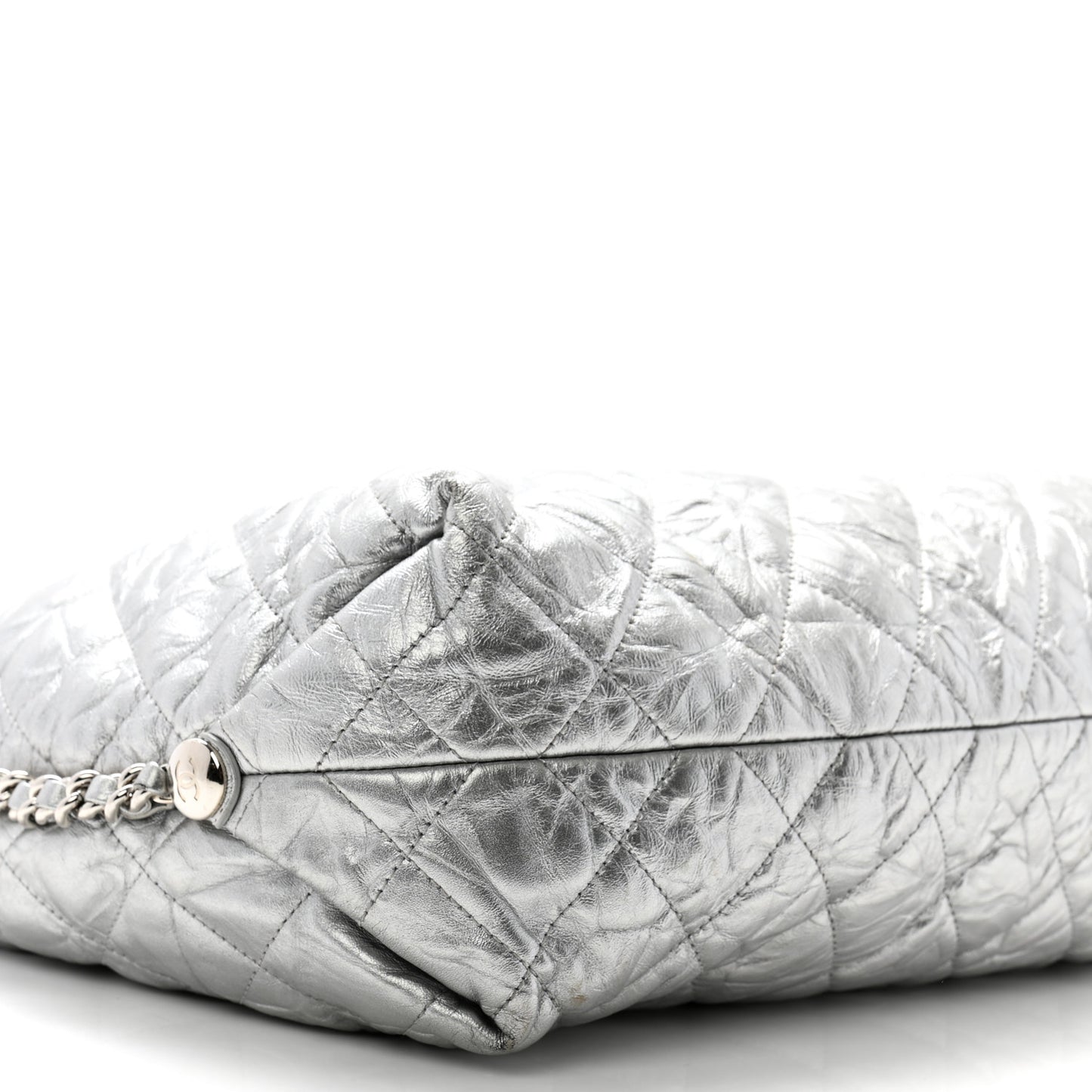 Metallic Crackled Calfskin Quilted Large Big Bang Hobo Silver
