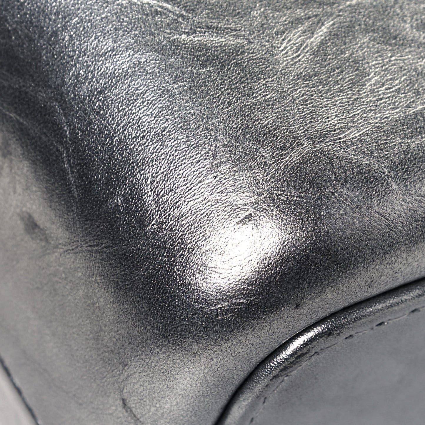 Metallic Aged Calfskin Quilted Large Gabrielle Silver
