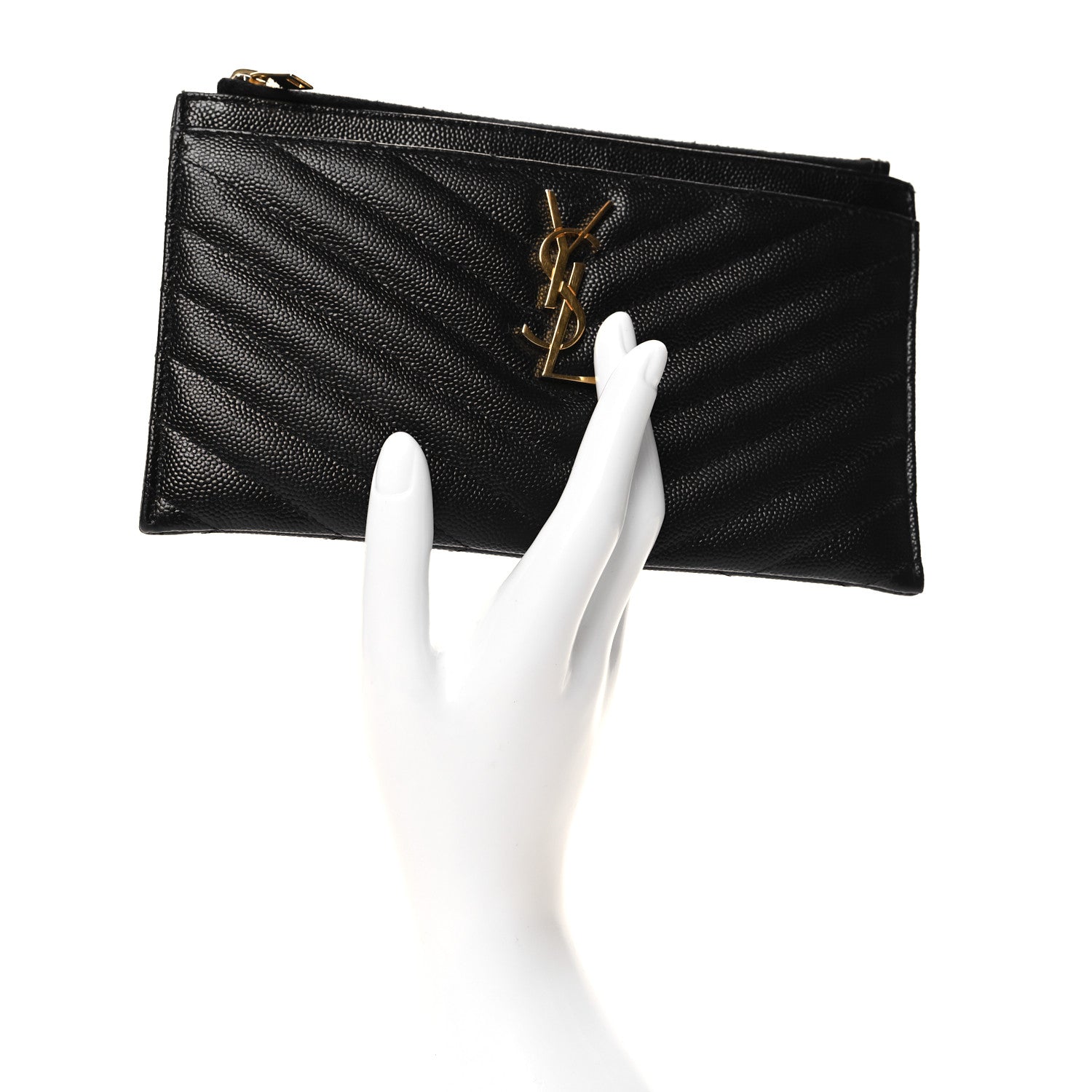 Saint Laurent Grain De Poudre Chevron Monogram Bill Pouch Black 2 of 11